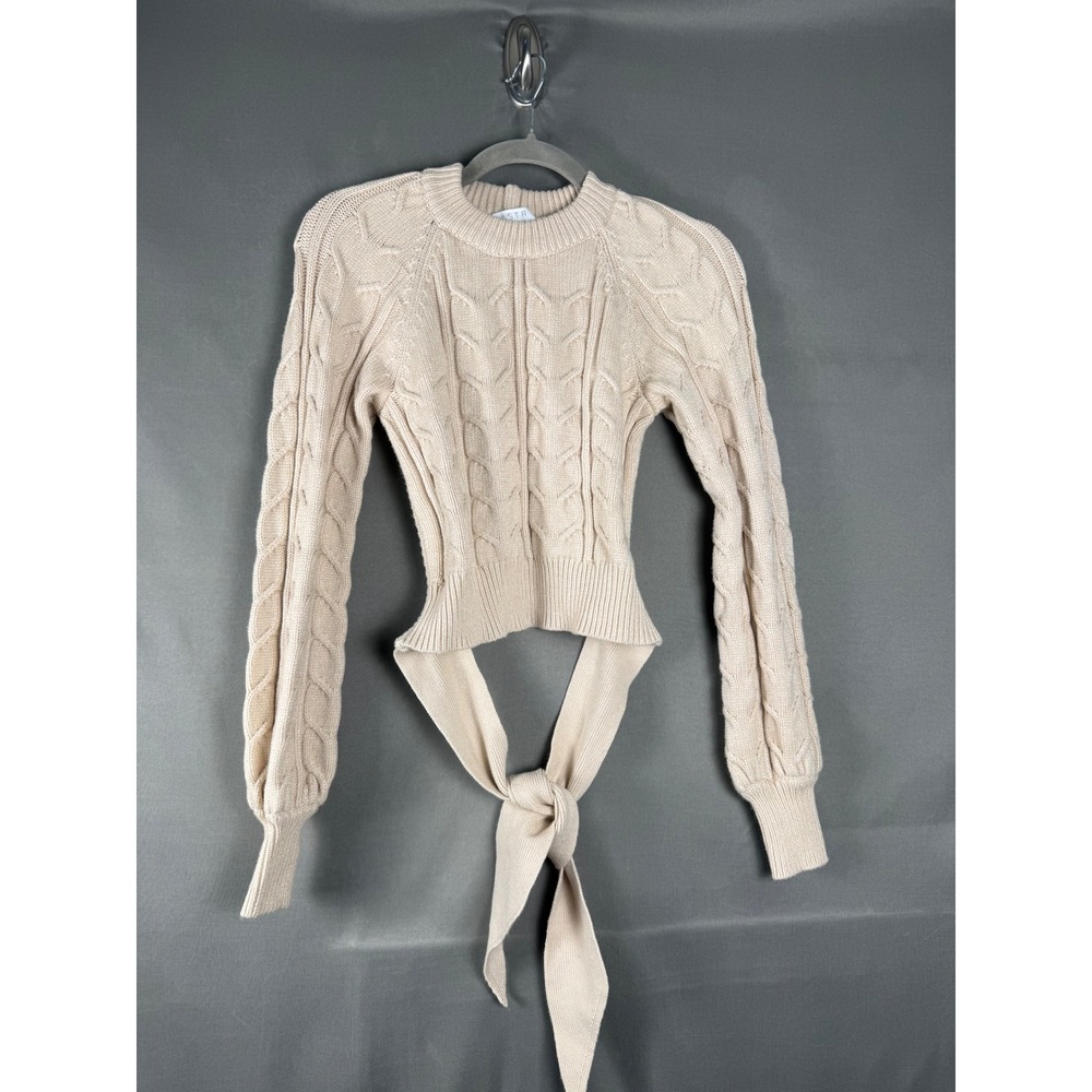 ASTR The Label Sweater Womens Small Cream Open Back Cable Knit Tie Bow ACT17236